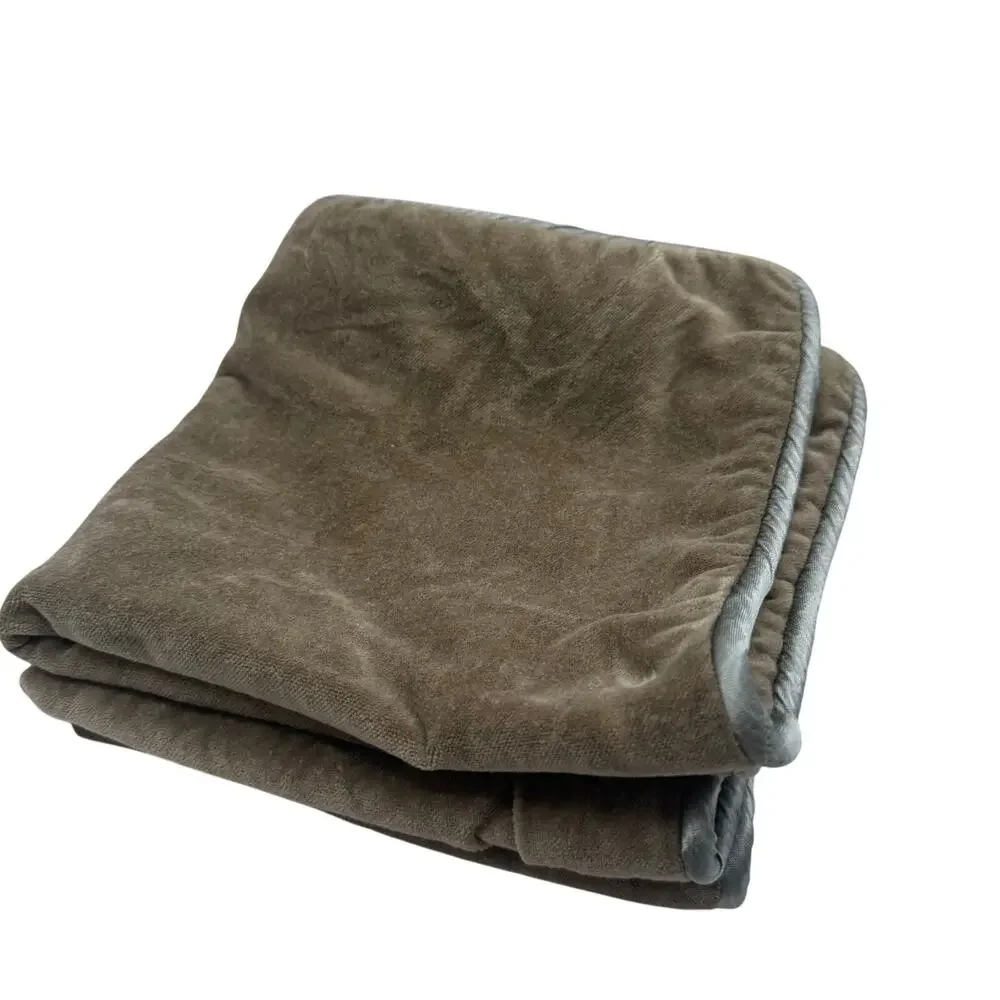 Crate & Barrel Bennet Taupe Velvet Pillow Covers Set 2 18x18 Gray Piped Edge